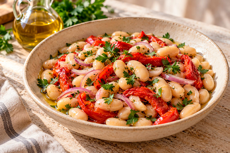 Ensalada templada de alubias y pimientos